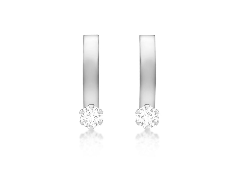 9ct White Gold Zirconia  2mm urve Bar Earrings
