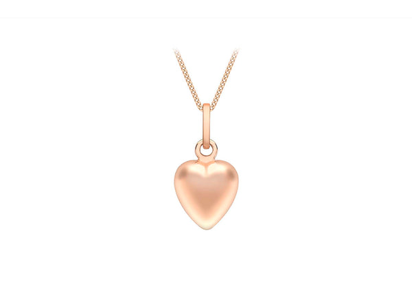 9ct Rose Gold 7.6mm x 14.3mm Puffed Hollow Heart Pendant