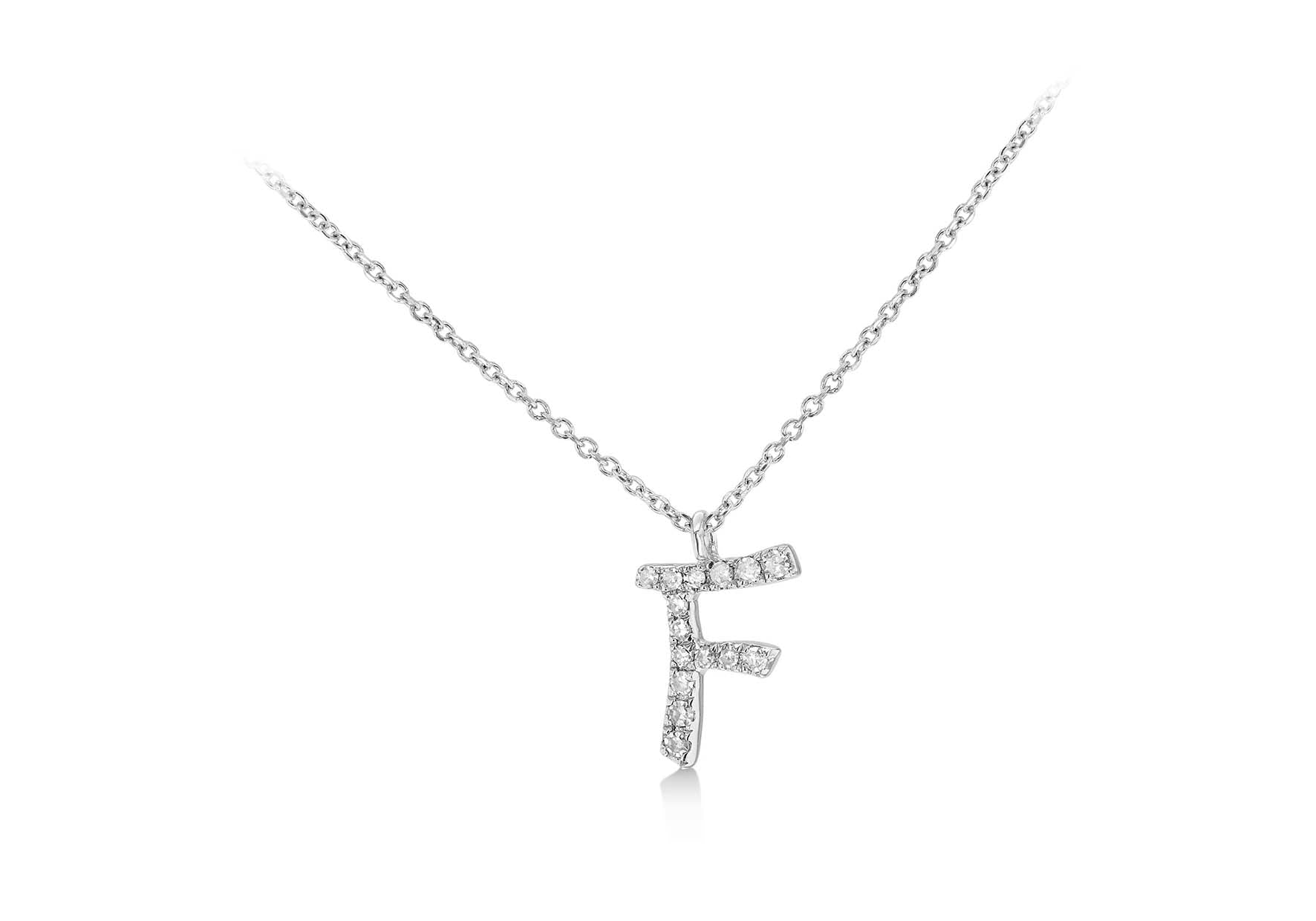 9ct White Gold 0.05ct Diamonds Set 'Initial F' Necklace