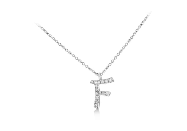 9ct White Gold 0.05ct Diamonds Set 'Initial F' Necklace