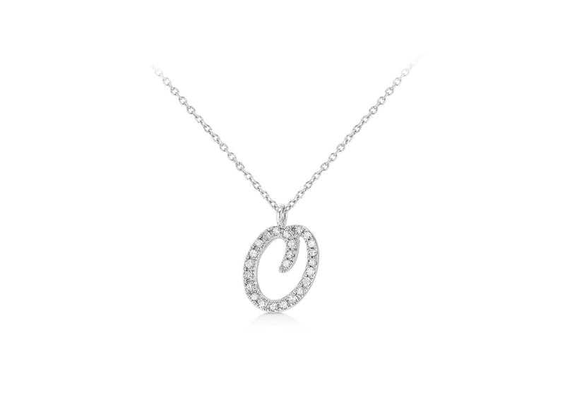 9ct White Gold 0.10ct Diamonds Set 'Initial O' Necklace