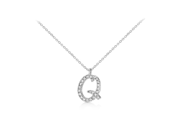 9ct White Gold 0.11ct Diamonds Set 'Initial Q' Necklace