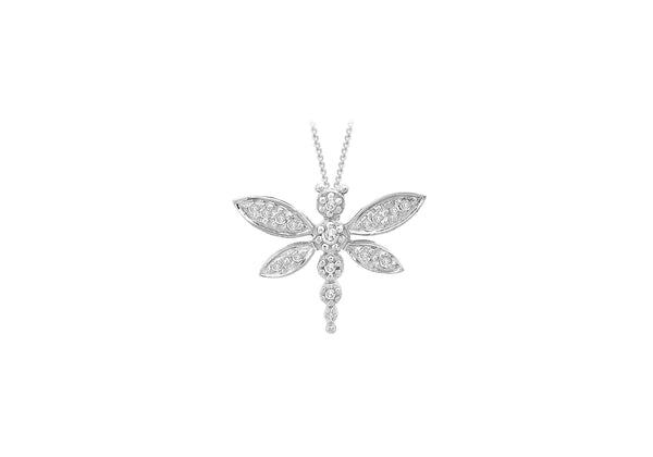 9ct White Gold 0.10ct Diamond Dragonfly Slider Pendant