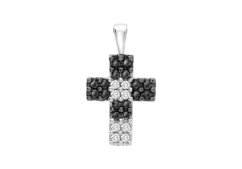 9ct White Gold 0.35t Black and White Diamond Cross Pendant