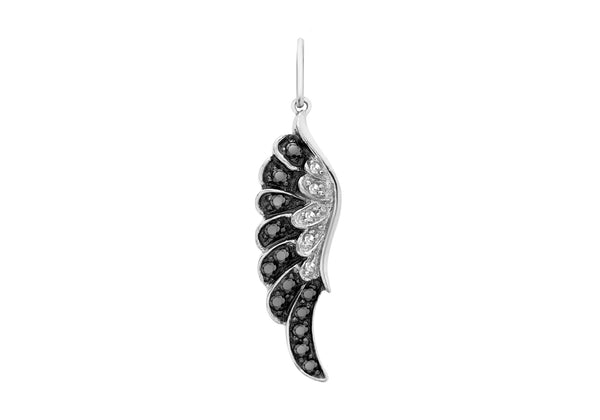 9ct White Gold 0.23t Black and White Diamond Angel Wing Pendant