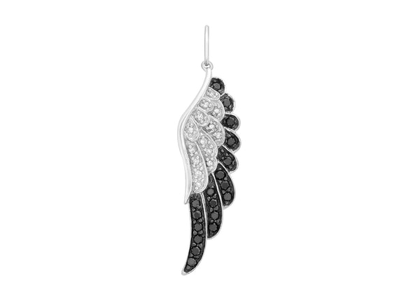9ct White Gold 0.36t Black and White Diamond Angel Wings Pendant