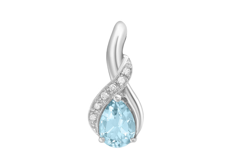 9ct White Gold 0.03t Diamond and Blue Topaz Drop Pendant