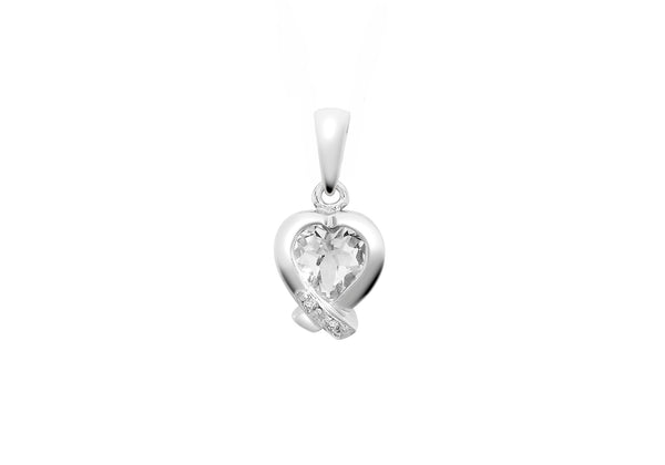 9ct White Gold 0.01t Diamond and Aquamarine Heart Pendant