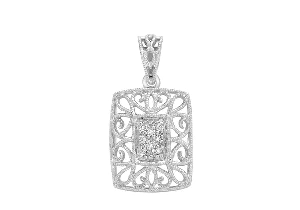 9ct White Gold 0.04t Diamond Filigree Pendant on Chain Necklace  46m/18"9