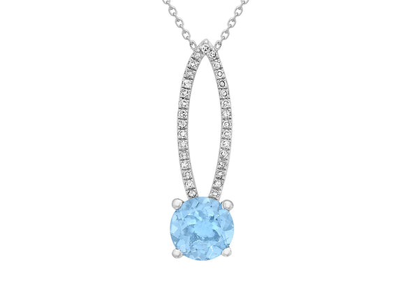 9ct White Gold 0.10ct Diamond and Blue Topaz Elliptic Adjustable Necklet 41m/16"9