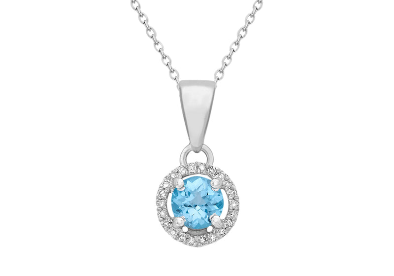 9ct White Gold 0.06t Diamond and Blue Topaz Adjustable Necklace  41m/16"-46m/18"9