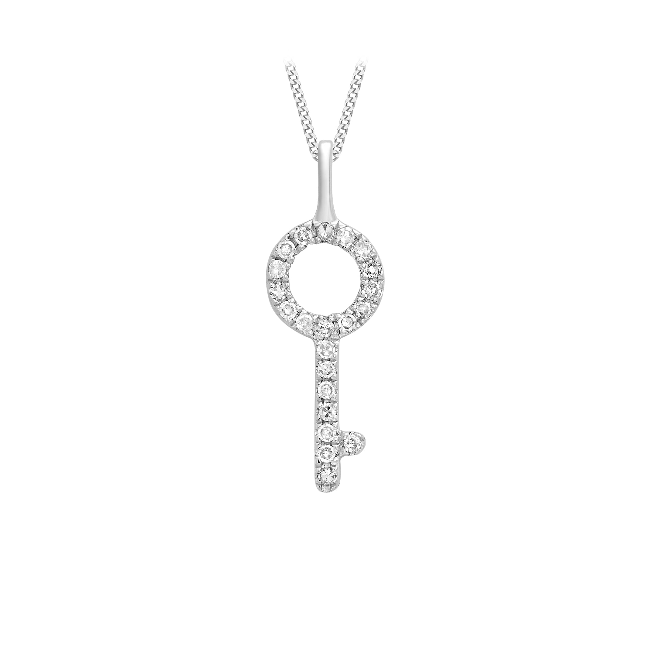 9ct White Gold 0.11t Diamond Circle Key Pendant