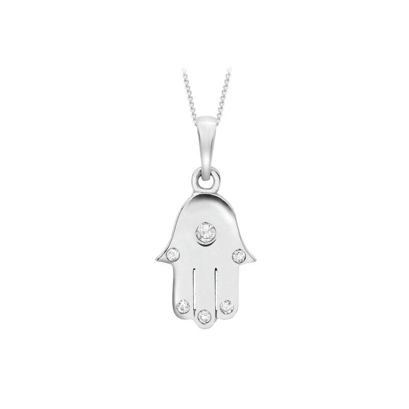 9ct White Gold 0.05t Diamond Set Hamsa Pendant