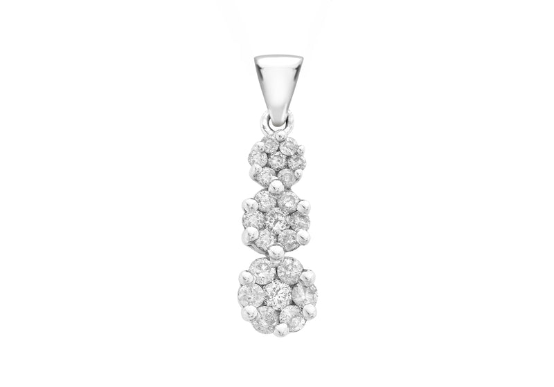 9ct White Gold 1.00t Triple Graduated Diamond Cluster Drop Pendant
