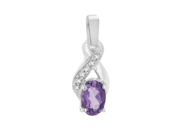 9ct White Gold 0.03t Diamond and Amethyst Crossover Pendant