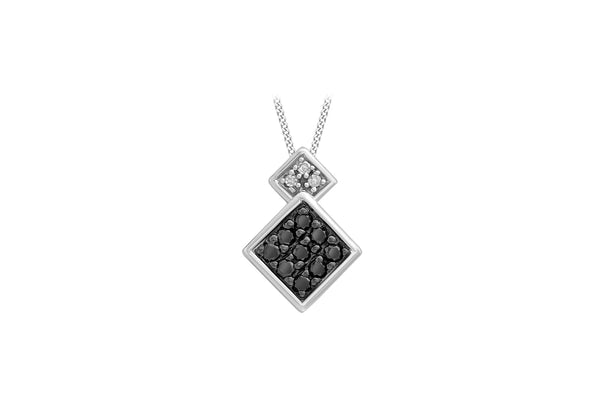 9ct White Gold 0.17t Black and White Diamond Double Square Pendant