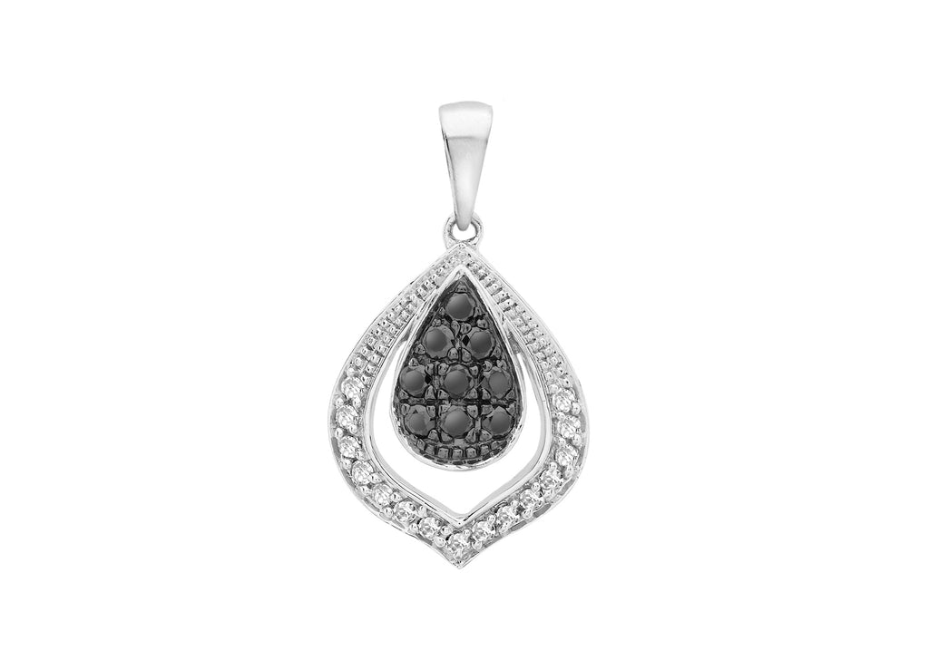 9ct White Gold 0.23t Black and White Diamond Double Teardrop Pendant