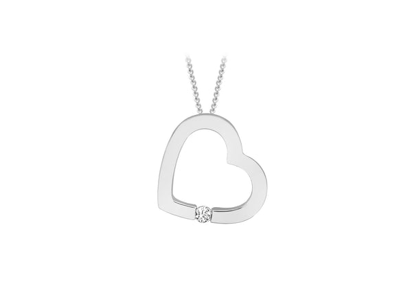 9ct White Gold 0.03t Diamond Set Heart Slider Pendant