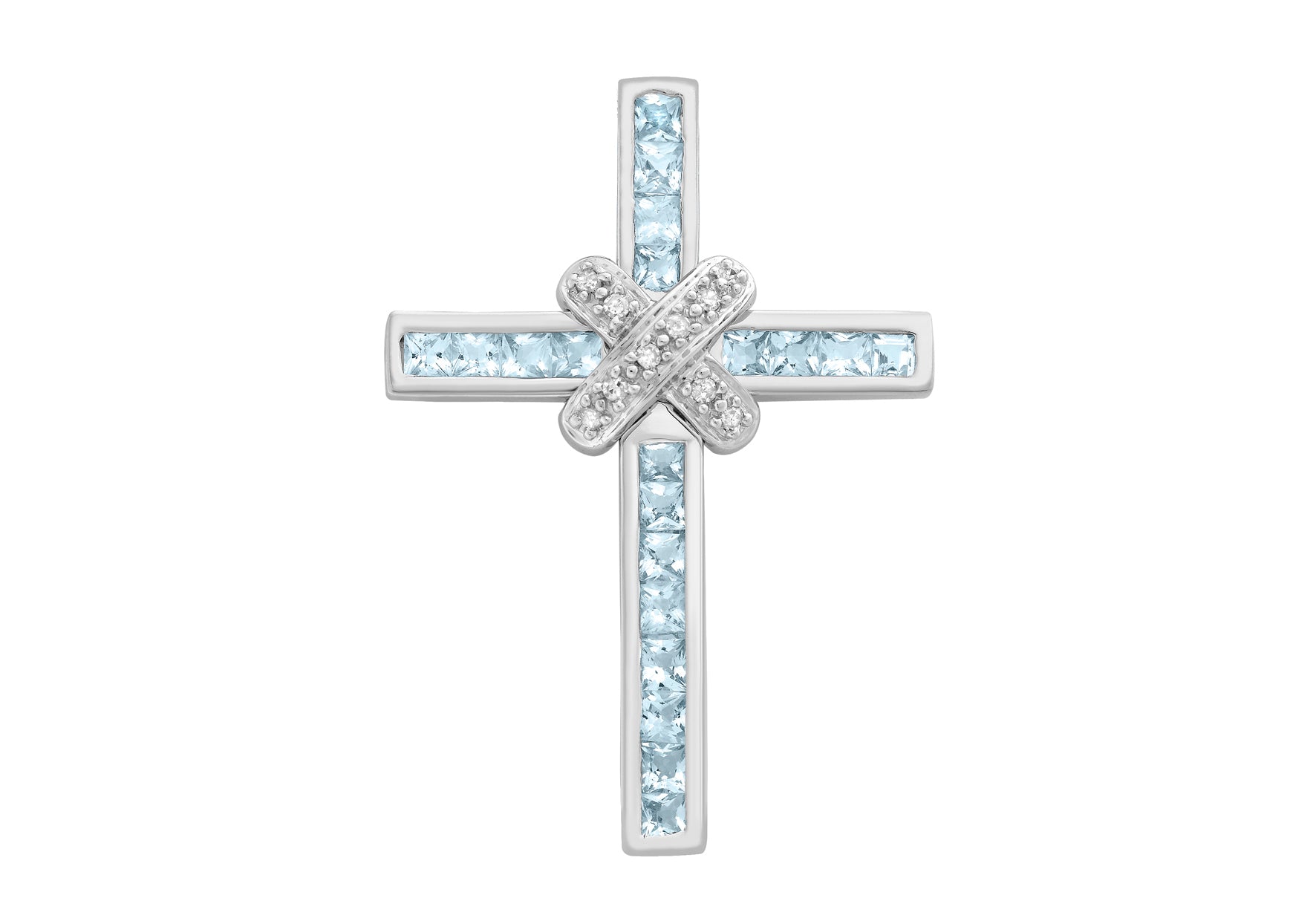 9ct White Gold 0.06t Diamond and Blue Topaz Cross Pendant