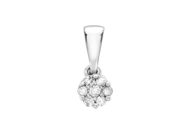 9ct White Gold 0.05t Diamond Cluster Pendant