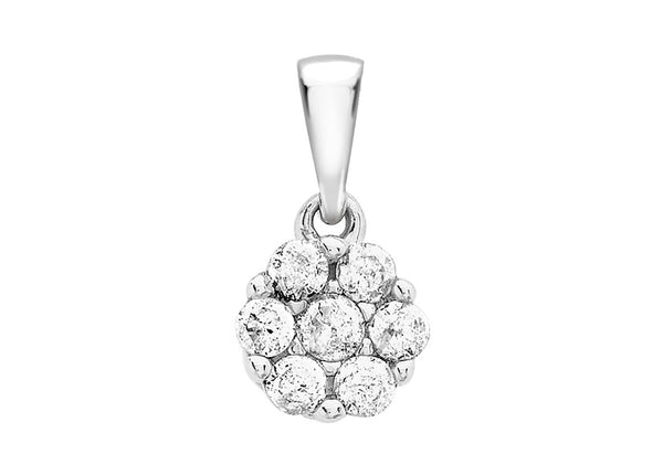 9ct White Gold 0.20t Diamond Cluster Pendant