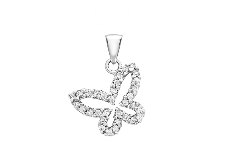 9ct White Gold Zirconia Butterfly Pendant