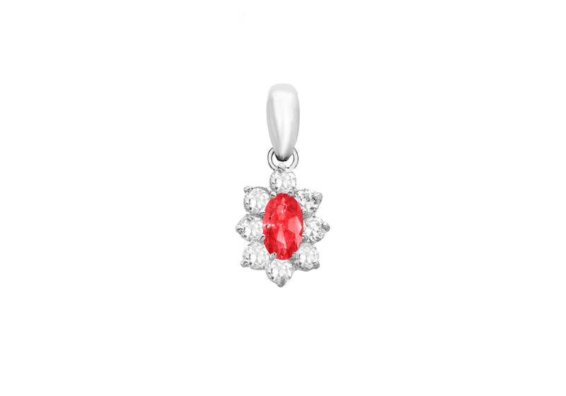 9ct White Gold Oval Red and White Zirconia  8mm x 16mm Pendant