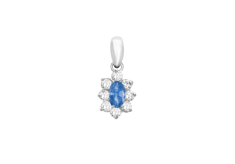 9ct White Gold Oval Blue and White Zirconia  8mm x 16mm Pendant