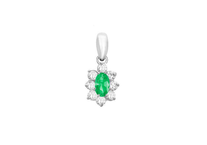 9ct White Gold White and Oval Green Zirconia Pendant