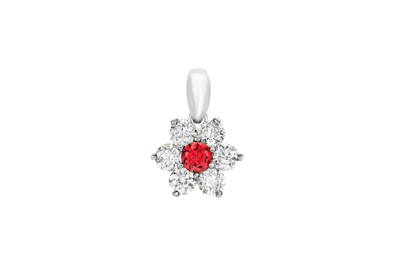 9ct White Gold Red and White Zirconia  Flower Cluster Pendant