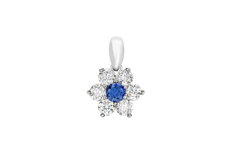 9ct White Gold Blue and White Zirconia  9mm x 13mm Flower Cluster Pendant