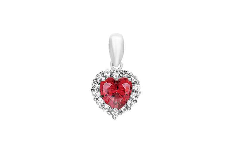 9ct White Gold Red and White Zirconia  Heart Pendant