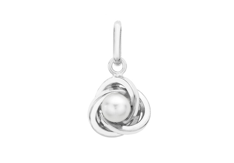 9ct White Gold Pearl 9mm x 12mm Knot Pendant
