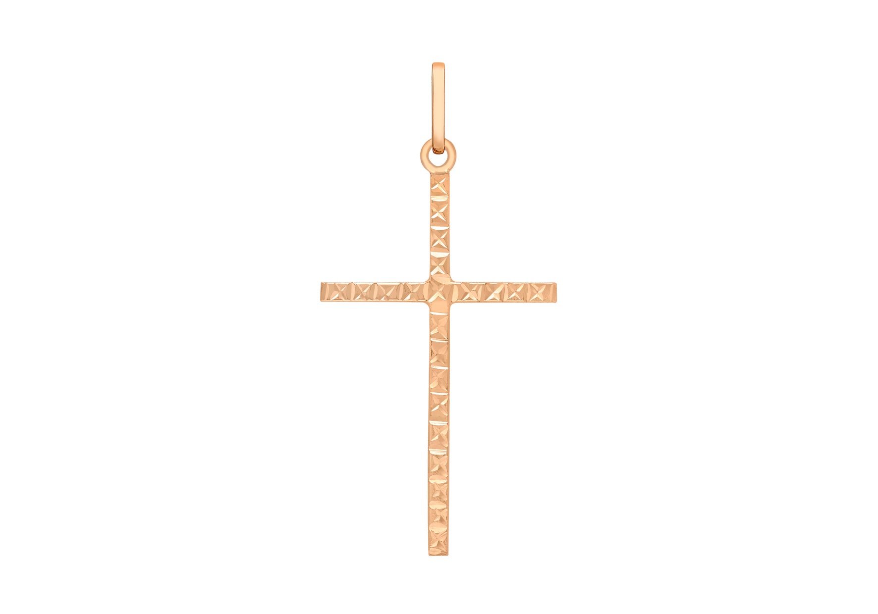 9ct Rose Gold 18mm x 37mm Diamond Cut Slim Cross Pendant