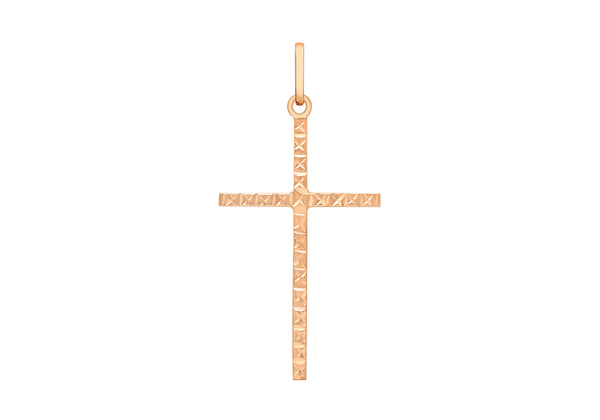 9ct Rose Gold 18mm x 37mm Diamond Cut Slim Cross Pendant