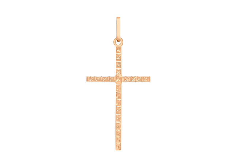 9ct Rose Gold 18mm x 37mm Diamond Cut Slim Cross Pendant