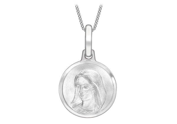 9ct White Gold 12mm 'Holy Mary' Disc Pendant