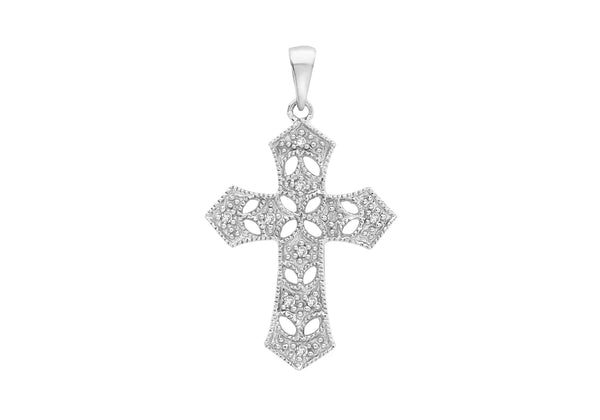 9ct White Gold 0.05t Diamond Filigree Cross Pendant