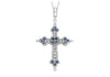 9ct White Gold 0.09ct Diamond and Sapphire Gothic Cross Pendant