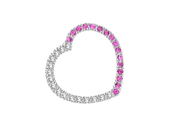 9ct White Gold 0.25t Diamond and Pink Sapphire Heart Slider Pendant