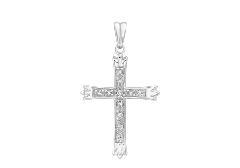 9ct White Gold 0.05t Diamond Cross Pendant