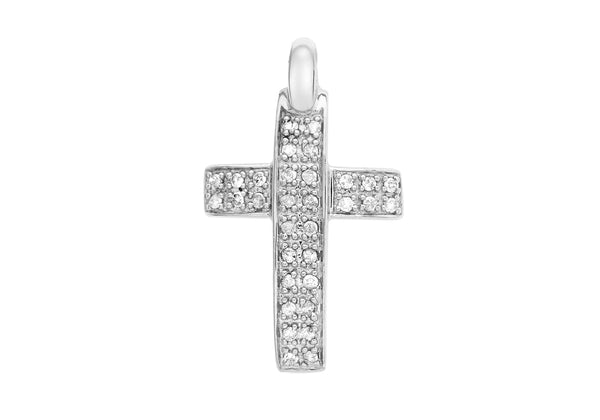 9ct White Gold 0.20t Pave Set Diamond Cross Pendant