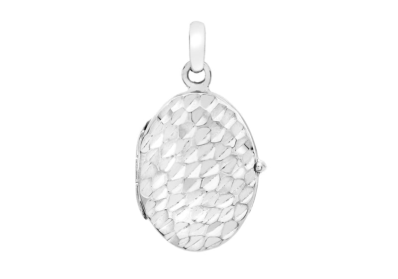 9ct White Gold Hammered Oval Locket Pendant