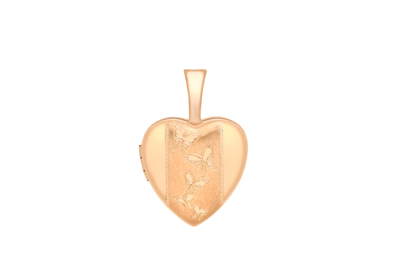 9ct Rose Gold 12mm x 18mm Etched -BCutterfly-Detail Heart Locket