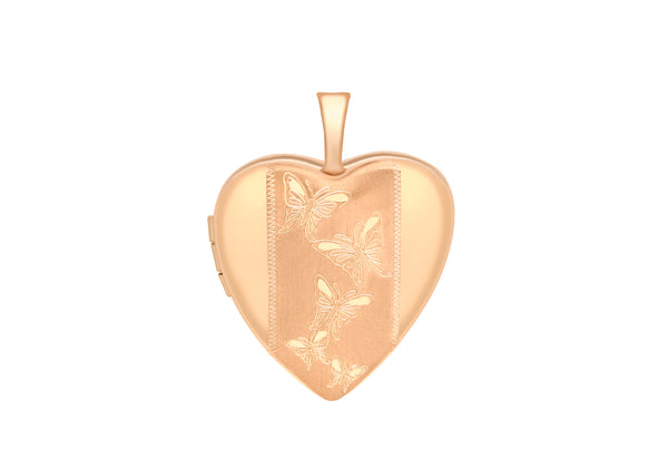9ct Rose Gold 20mm x 25mm Etched  BCutterfly-Detail Heart Locket Pendant