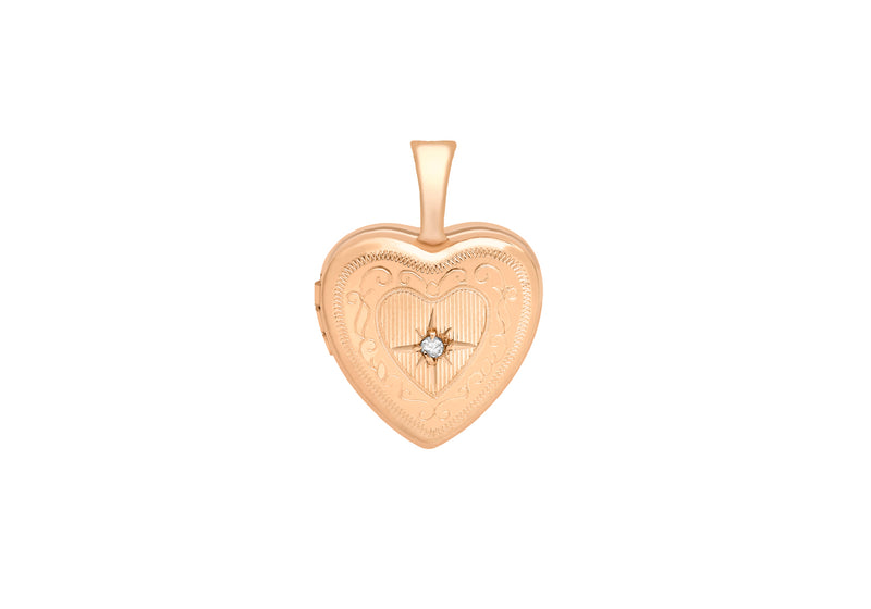 9ct Rose Gold Diamond Set 12mm x 18mm Etched -Heart Locket