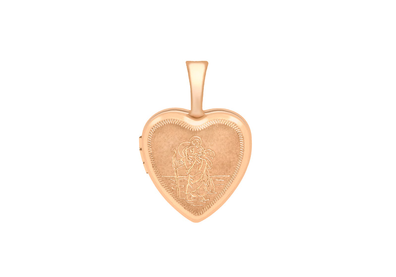 9ct Rose Gold Small Etched St Christopher Heart Locket