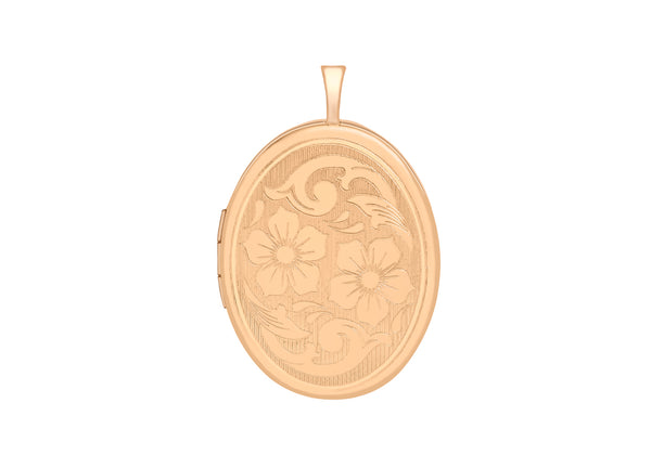 9ct Rose Gold 20mm x 32mm Etched -Flower-Detail Oval Locket