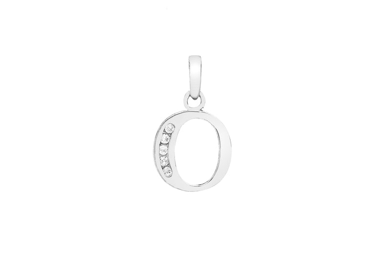 9ct White Gold Zirconia  9mm x 12mm 'O' Initial Pendant