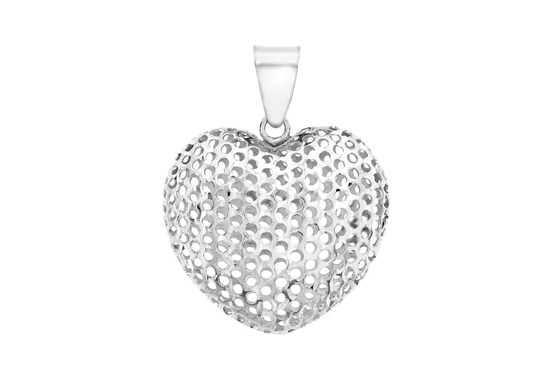 9ct White Gold Mesh Heart Pendant